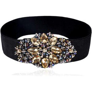 Women Rhinstone Belt FullCrystal Buckle Cummerbund WideElastic Waistband 7Colors